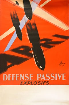 Original Vintage World War Two Poster Passive Defence WWII Shelter Bombs France