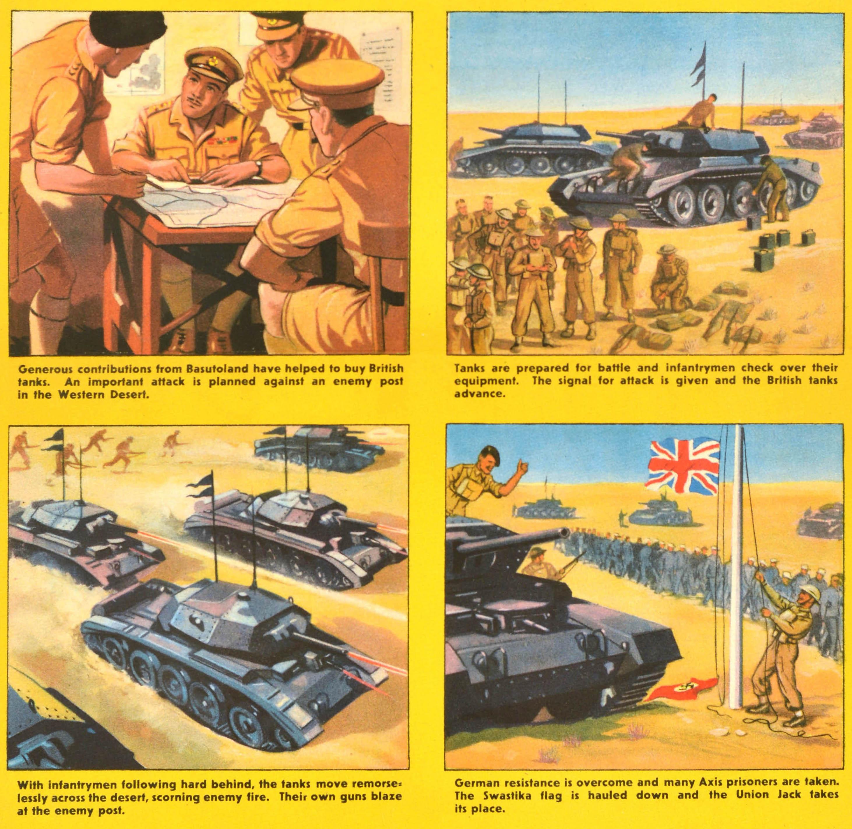 Cartel Vintage Original de la Segunda Guerra Mundial Tus Tanques en Acción Segunda Guerra Mundial Basutolandia - Print de Unknown