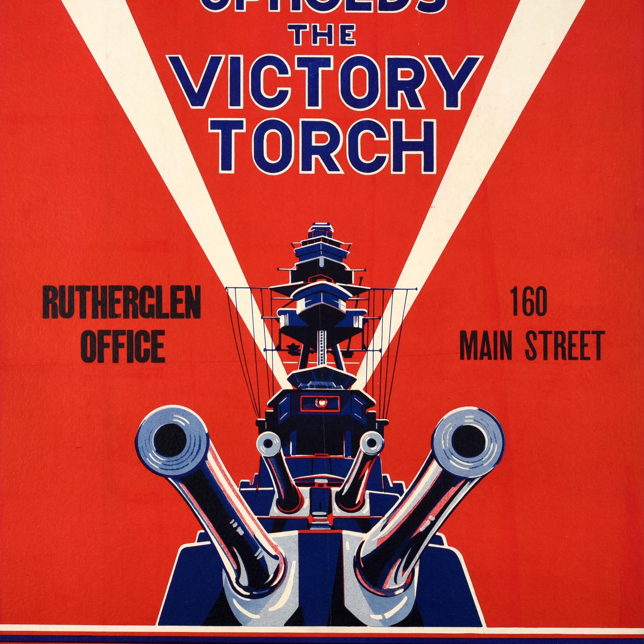 Original Vintage World War Two Propaganda Poster Navy Upholds Victory Torch WWII - Print by Unknown