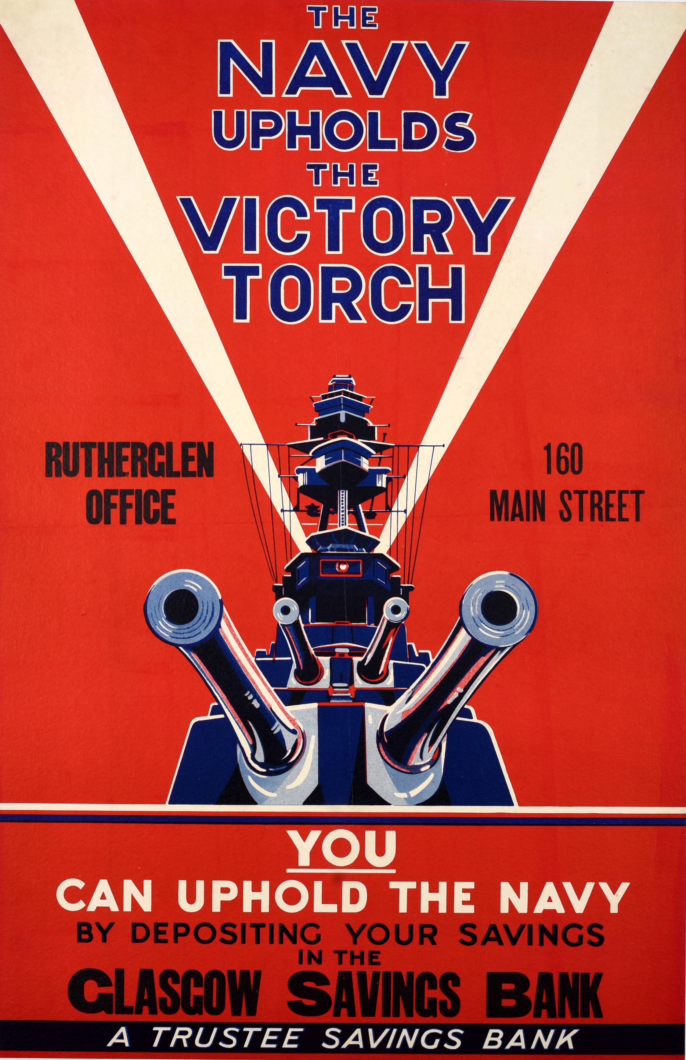 Unknown Print - Original Vintage World War Two Propaganda Poster Navy Upholds Victory Torch WWII