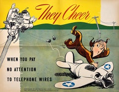Original Vintage WWII Air Force Poster They Cheer - Telephone Wires c1943