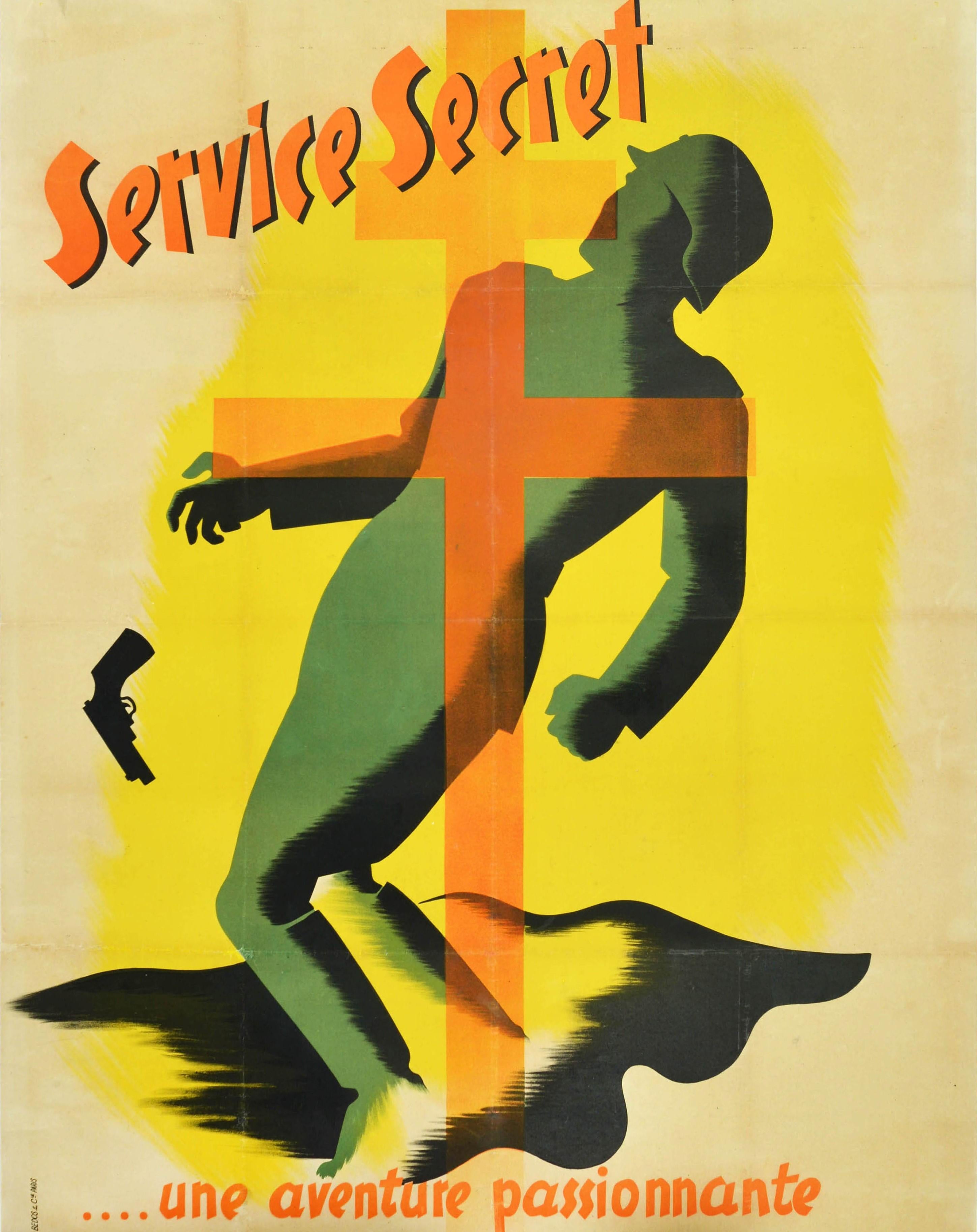 Locandina originale d'epoca di un film drammatico della Seconda Guerra Mondiale del 1942 - Secret Mission an exciting adventure / Service Secret une aventure passionnante - che racconta di spie britanniche e di un combattente della resistenza