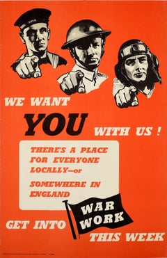 Original Vintage WWII Home Front Propaganda Poster We Want You With Us War Work