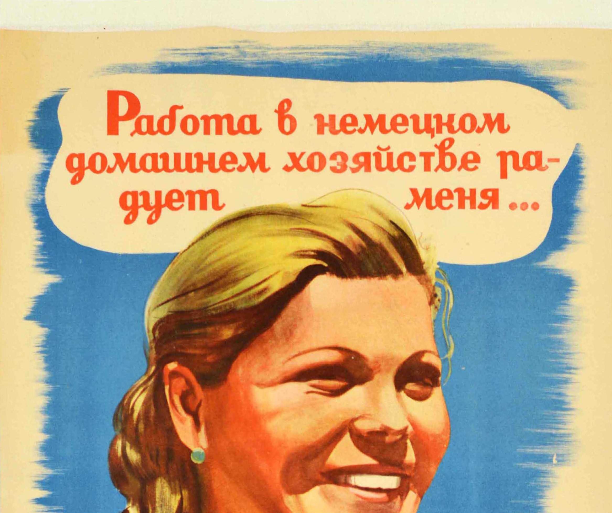 Original Vintage WWII Poster Anti-Soviet German Propaganda Happy To Work Germany - Print by Unknown