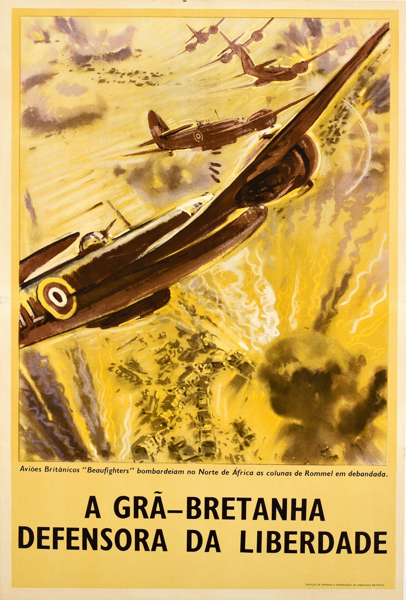 Unknown Print - Original Vintage WWII Poster Britain Defender Of Freedom Africa RAF Beaufighters