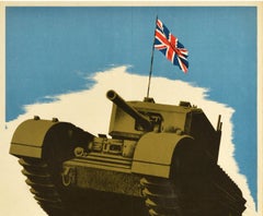 Original Vintage WWII Poster Britain Is Pledged To Smash Japan Military War Tank