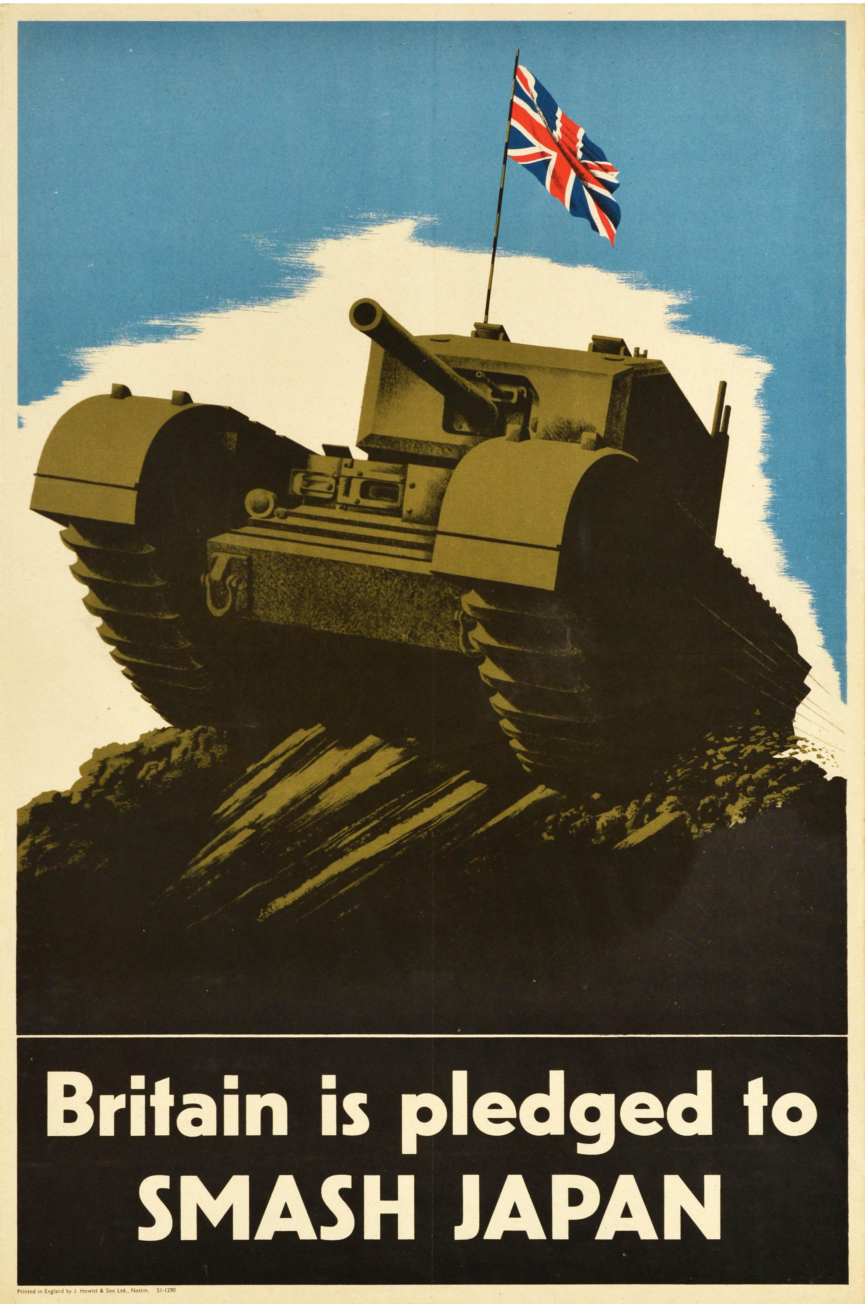 Unknown Print - Original Vintage WWII Poster Britain Is Pledged To Smash Japan Military War Tank