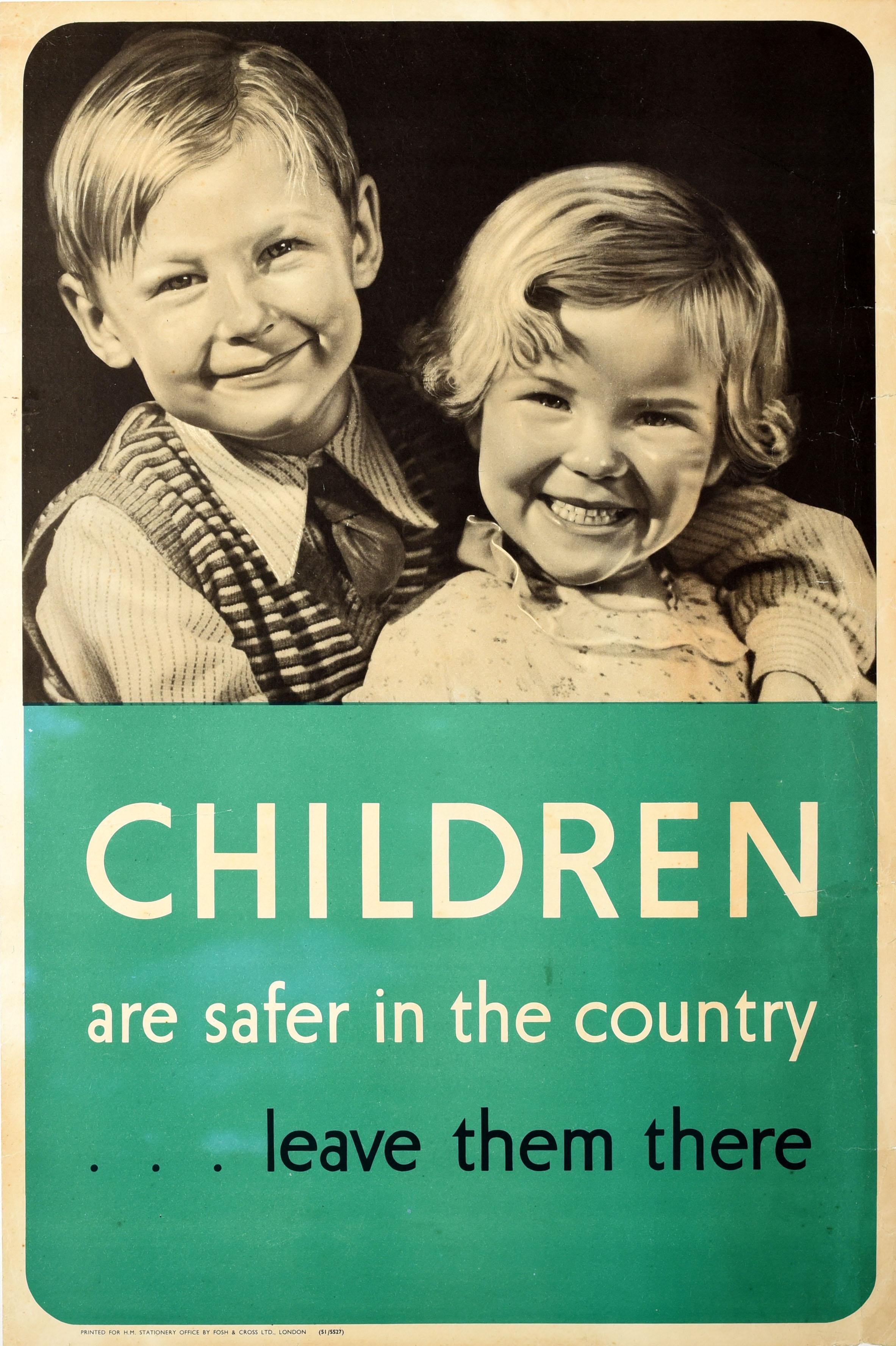 Unknown Print - Original Vintage WWII Poster Children Are Safer In The Country War Evacuation
