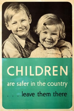 Original Vintage WWII Poster Children Are Safer In The Country War Evacuation