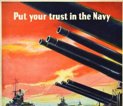 Original Vintage WWII Poster For Savings Certificates Royal Navy War Ship Design