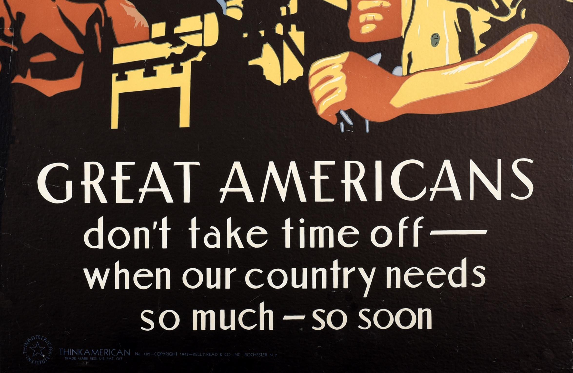 Original Vintage-Poster aus dem Zweiten Weltkrieg, „Great Americans“, Industriekriegsarbeit, Militärdesign (Grau), Print, von Unknown
