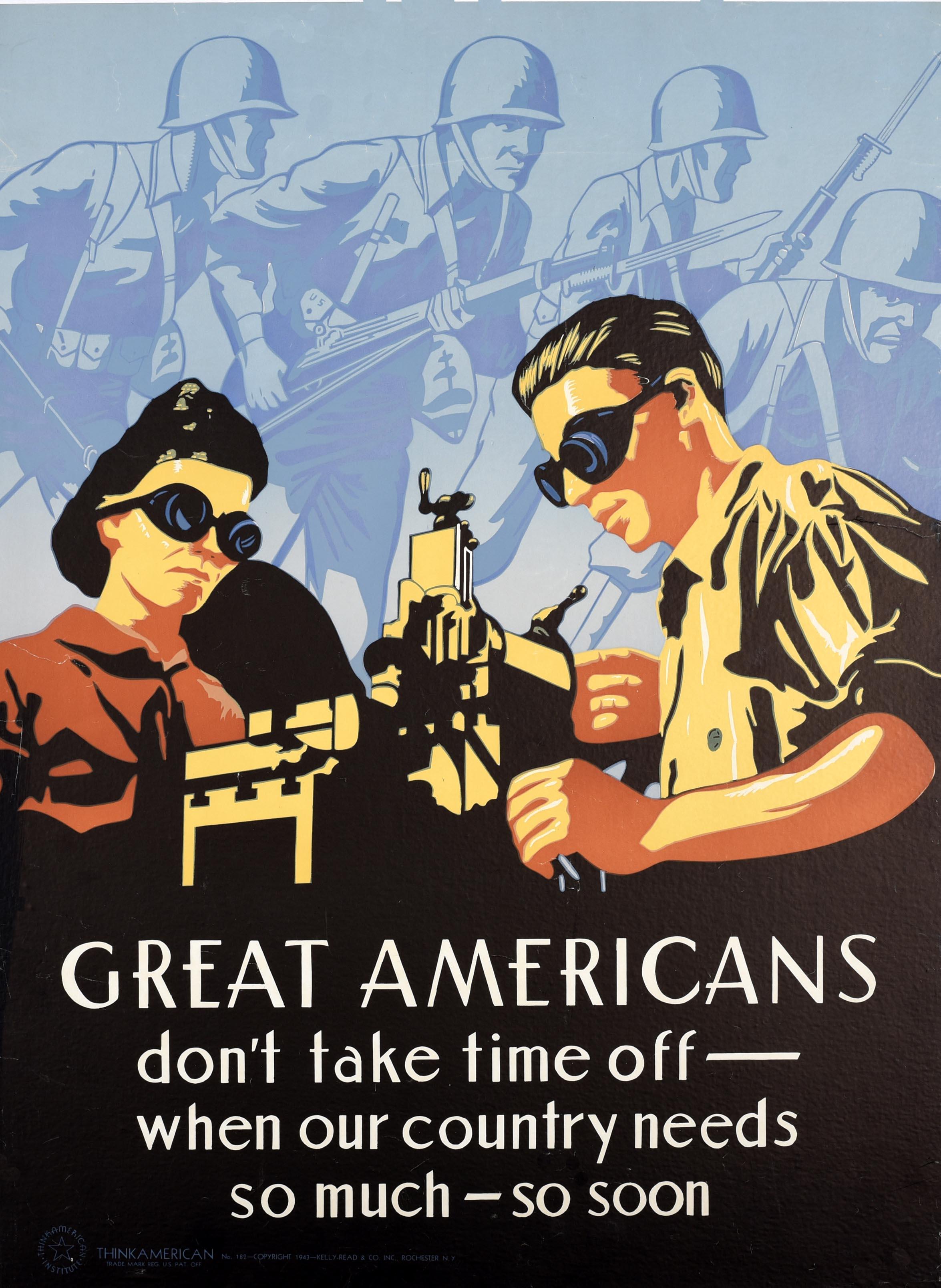Unknown Print - Original Vintage WWII Poster Great Americans Industrial War Work Military Design