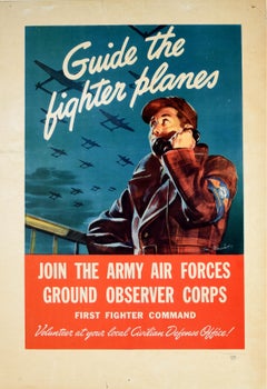 Original-Vintage-Poster aus dem Zweiten Weltkrieg, Guide The Fighter Planes, Armee-Flugzeug- Rekrutierung