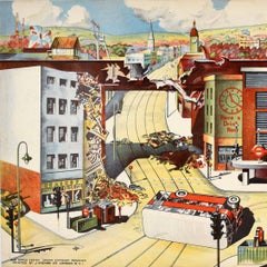 Original Vintage WWII Poster London Blitz Bombarded Street War Office Training