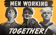 Original Vintage WWII Poster Men Working Together US Military Home Front Workers
