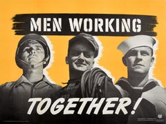 Original Vintage WWII Poster Men Working Together US Military Home Front Workers