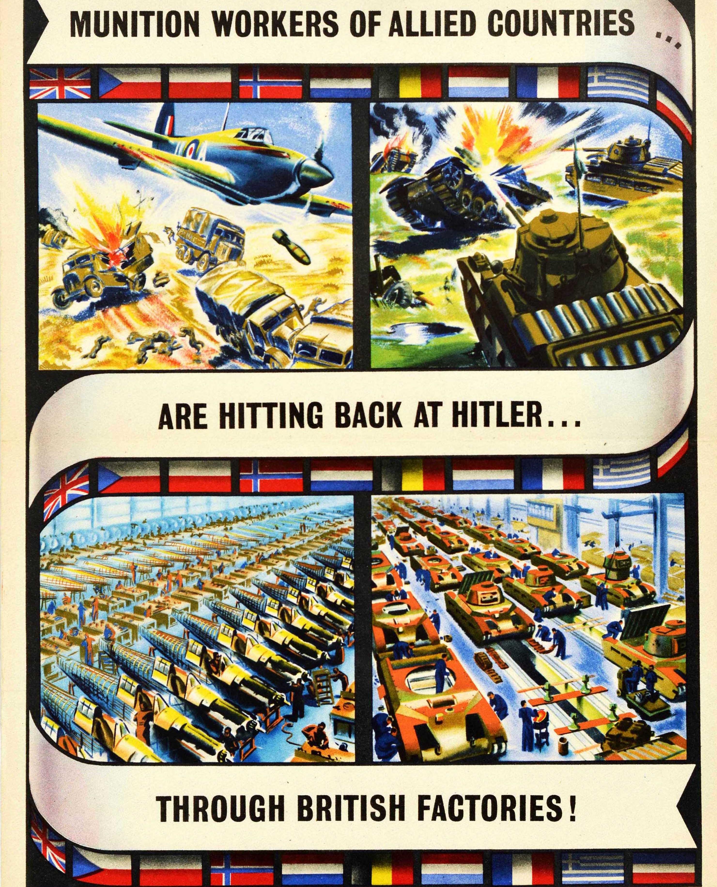 Original Vintage-WWII-Poster Munition Workers Allied Countries Britische Fabriken (Beige), Print, von Unknown