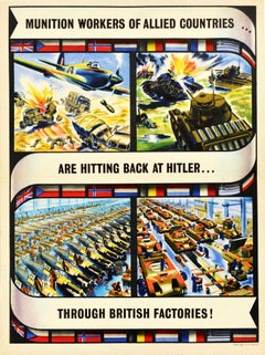 Original Vintage-WWII-Poster Munition Workers Allied Countries Britische Fabriken