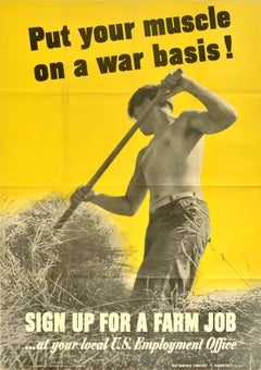 Original Vintage WWII Poster Put Your Muscle On A War Basis Farm Job Home Front
