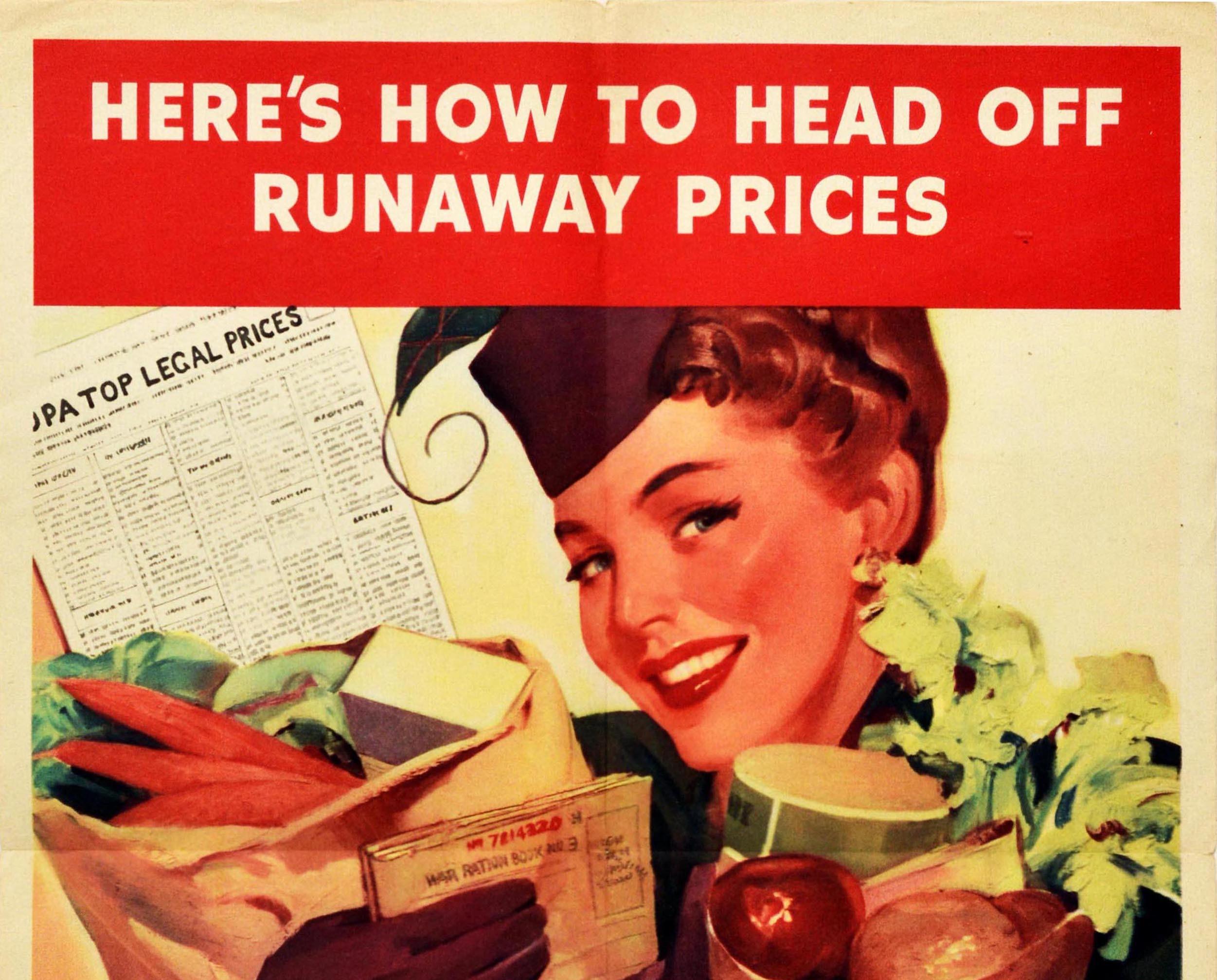 Original Vintage WWII Poster Rationing Runaway Prices USA Victory Economy Plan - Print by Unknown