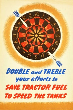 Original Used WWII Poster Save Tractor Fuel To Speed The Tanks Darts Design