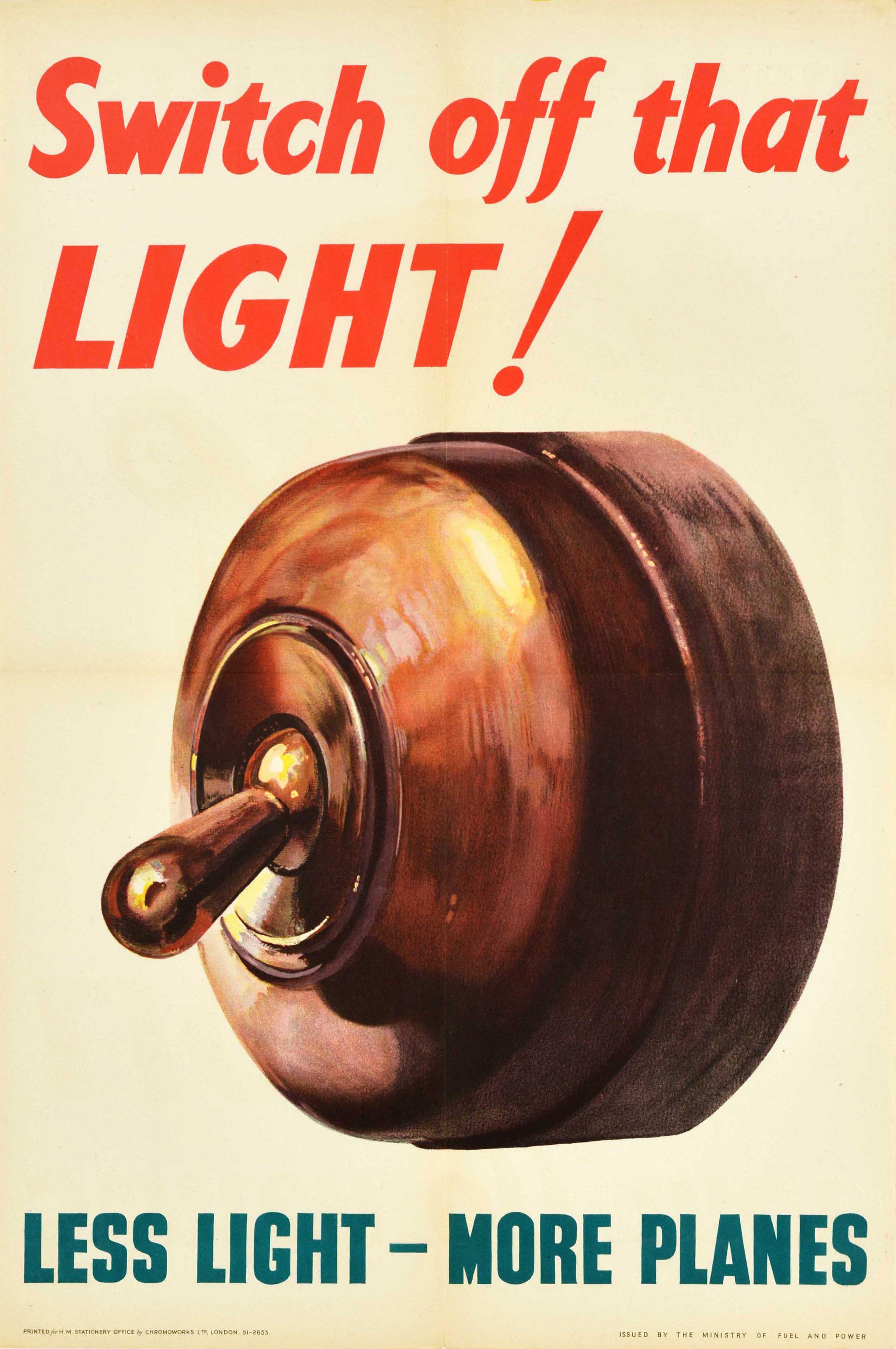 Unknown Print - Original Vintage WWII Poster Switch Off That Light More Planes Home Front Saving