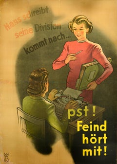 Original Vintage-Poster aus dem Zweiten Weltkrieg, „The Enemy Is Listening Careless Talk Secretary“, Sekretär