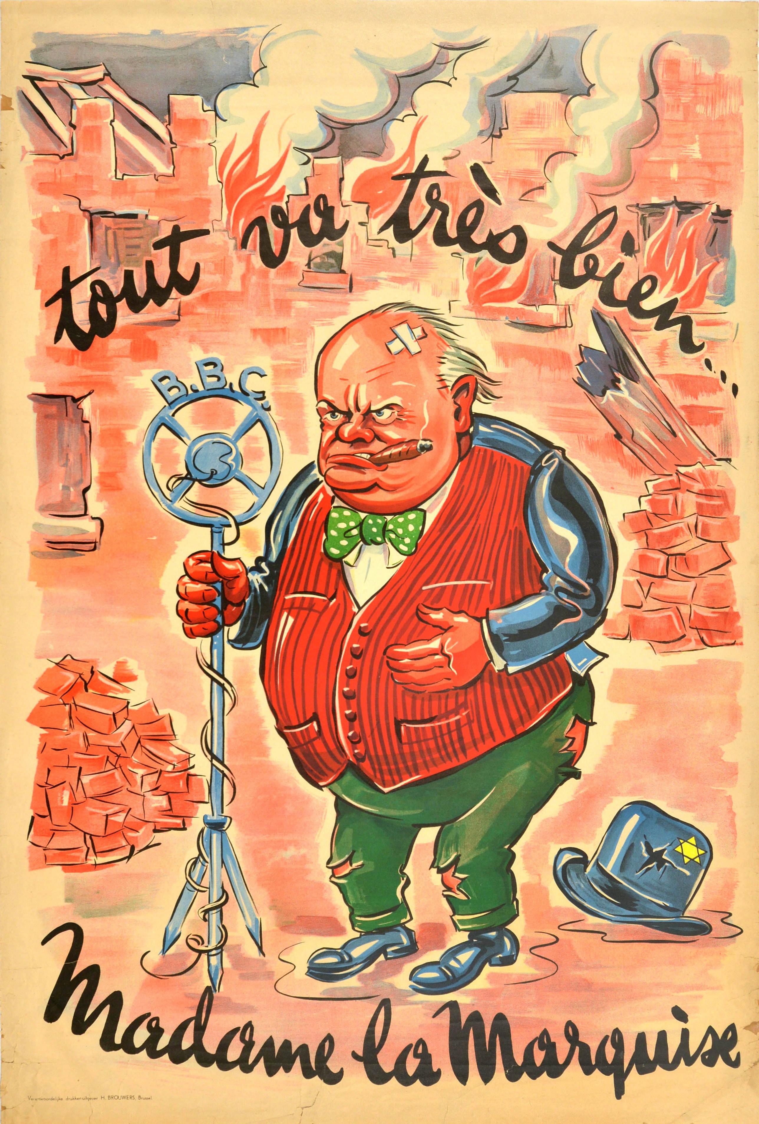 Print di Unknown - Poster originale della seconda guerra mondiale Tout Va Tres Bien Madame La Marquise Churchill BBC