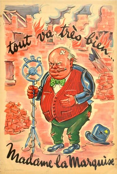 Original Vintage WWII Poster Tout Va Tres Bien Madame La Marquise Churchill BBC