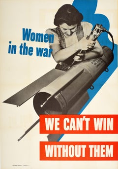 Original Vintage WWII Poster Women In The War We Can't Win Without Them USA 