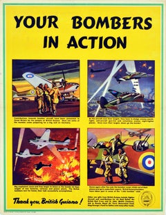 Original Vintage WWII Poster Your Bombers In Action Thank You British Guiana RAF