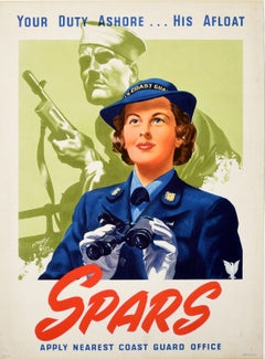 Poster di reclutamento originale della seconda guerra mondiale SPARS Your Duty Ashore US Coast Guard