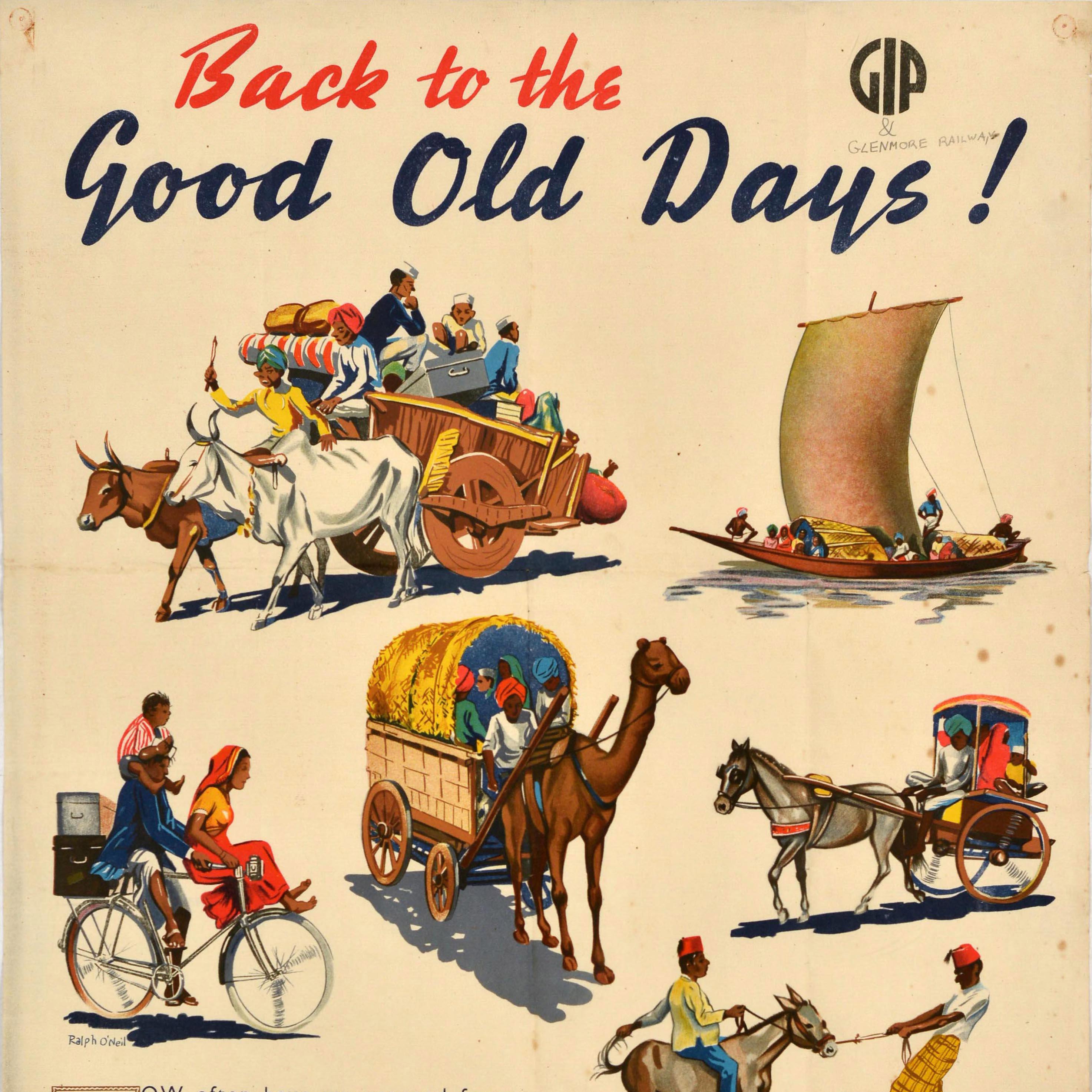 Original Vintage-Reiseplakat aus dem Zweiten Weltkrieg, Good Old Days, Great Indian Peninsula, Eisenbahn – Print von Unknown