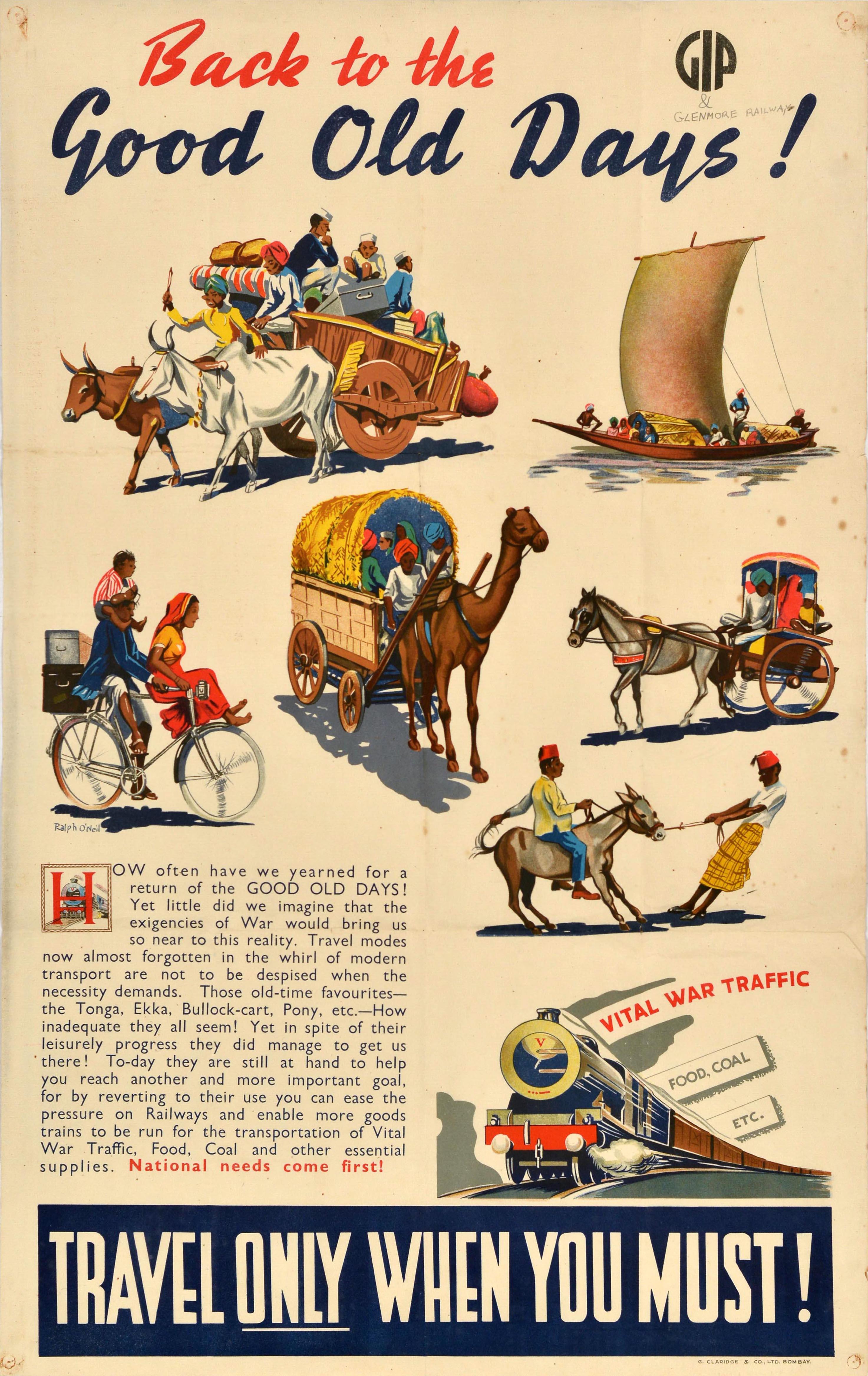 Unknown Print – Original Vintage-Reiseplakat aus dem Zweiten Weltkrieg, Good Old Days, Great Indian Peninsula, Eisenbahn