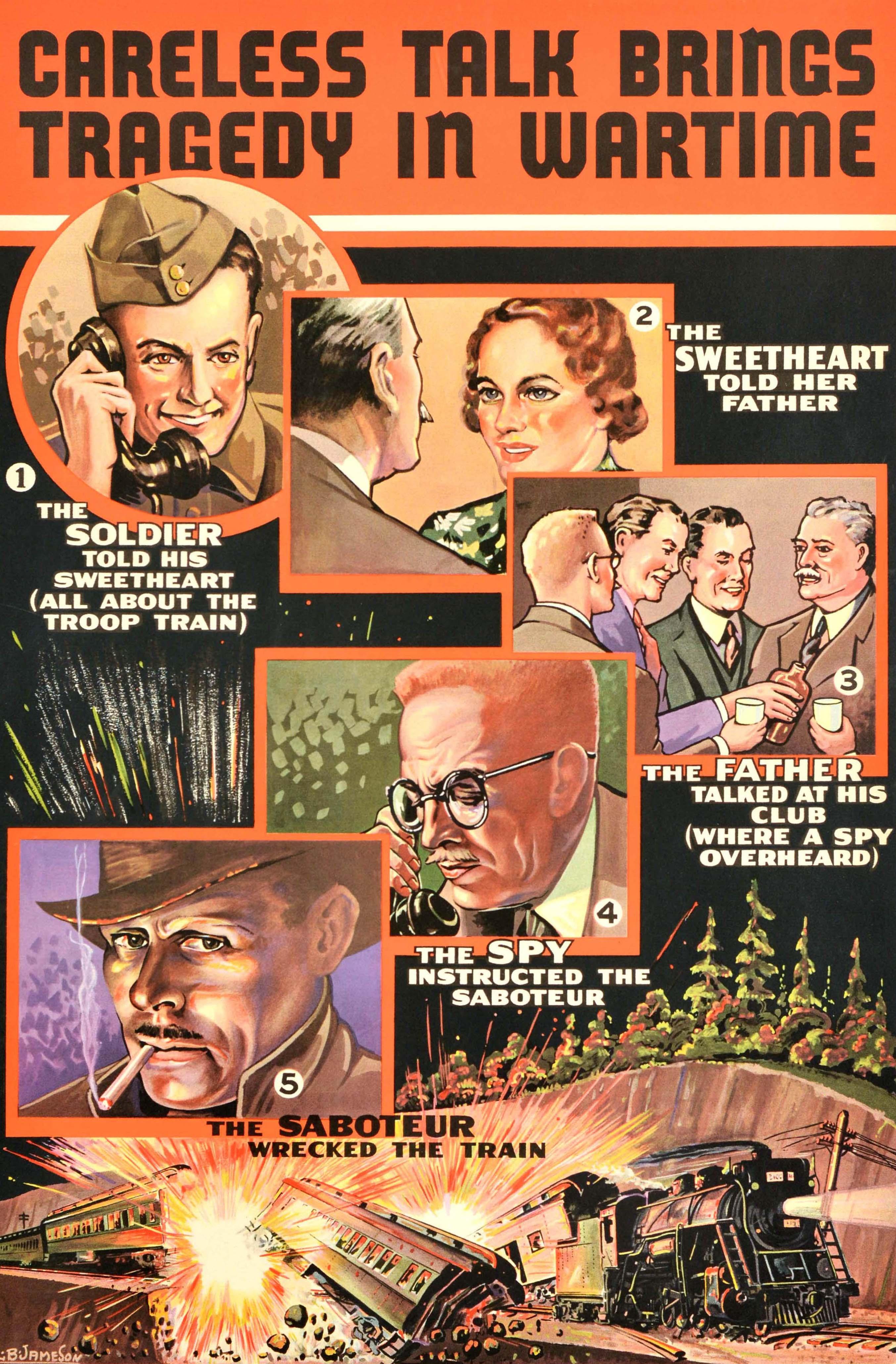 Original Vintage WWII Warning Propaganda Poster Careless Talk Tragedy Wartime - Print de Unknown