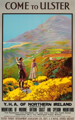 Original Antique Youth Hostel Association Travel Poster - Come To Ulster Ireland