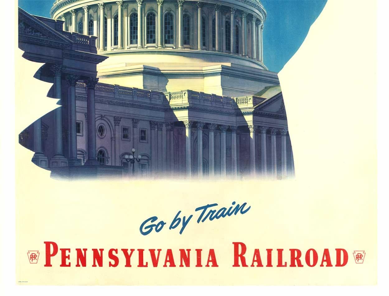 Affiche vintage Washington Pennsylvania Railroad, Go By Train - Modernisme américain Print par Unknown