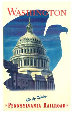 Poster d'epoca originale della Ferrovia della Pennsylvania di Washington, Vai in treno