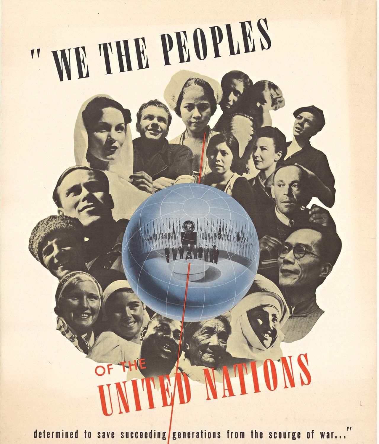 Affiche vintage originale "Nous, peuples des Nations Unies" de 1945