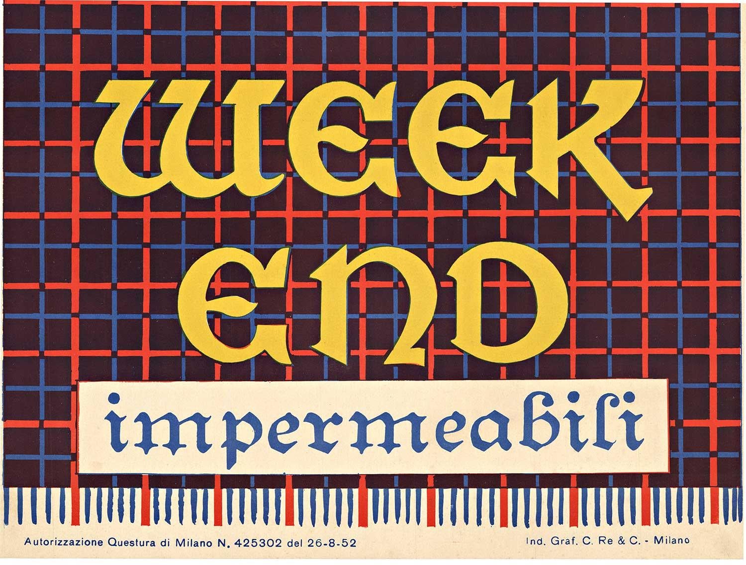 Original Week End Impermeabili vintage Italian poster - Italian School Print by Unknown
