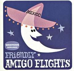 Original Western Airlines Let Yourself Go Mexico vintage poster