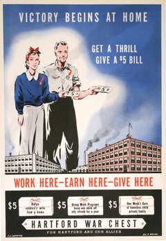 Póster original de la Segunda Guerra Mundial - La victoria empieza en casa - Hartford Connect