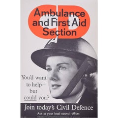 Original WW2 Ambulance First Aid Civil Defence Poster UK Propaganda for HMSO 