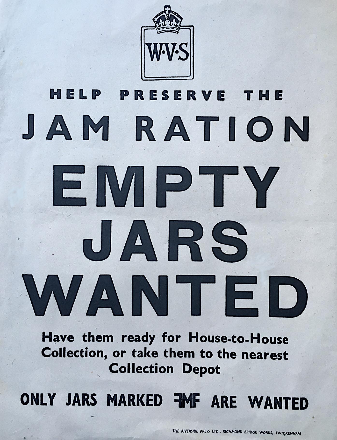 Original WW2 poster Empty Jars Wanted Help Preserve the Jam Ration Poster War II - Print by Unknown