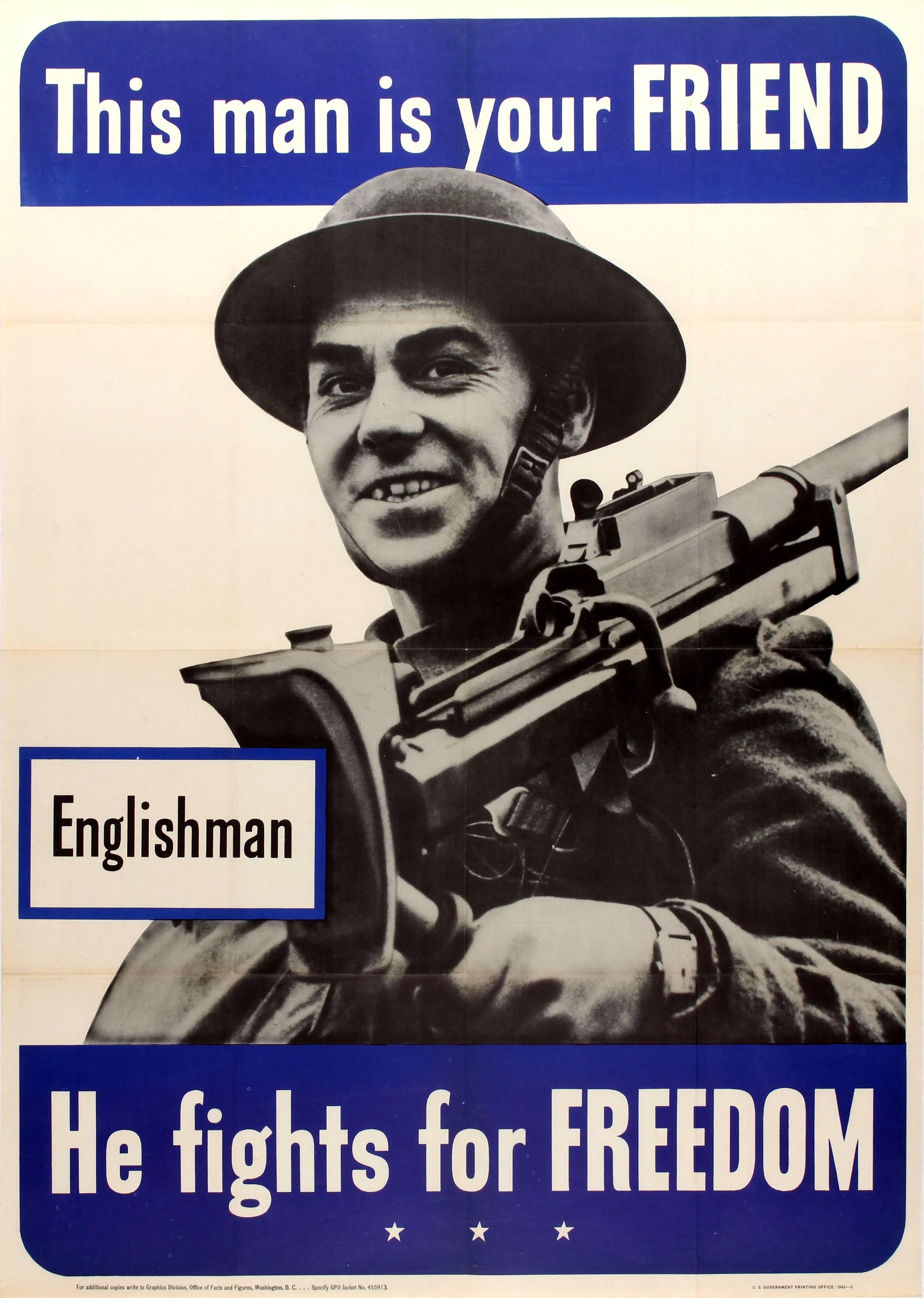 Unknown Print - Original WWII Poster - Englishman This Man Is Your Friend He Fights For Freedom