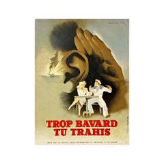 Original WWII poster by the Ministry of Navy - Too talkative, you betray !