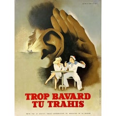 Vintage Original WWII poster by the Ministry of Navy - Too talkative, you betray !