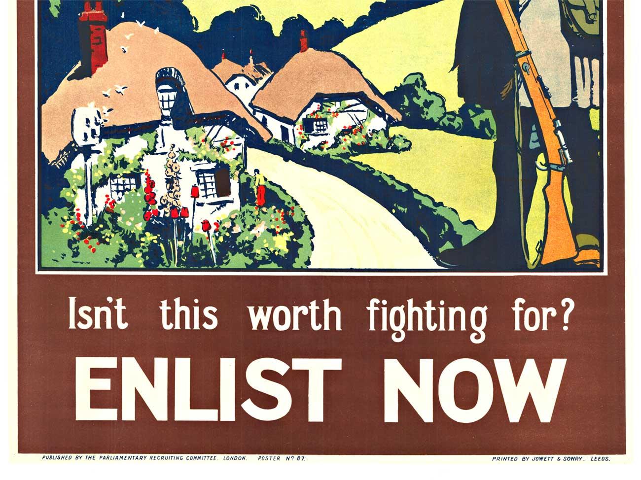 Originales britisches Vintage-Poster „Your Country's Call, Enlist Now“, 1915 (Akademisch), Print, von Unknown