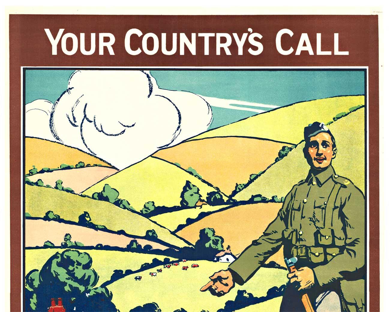 Affiche britannique vintage de 1915 « Your Country's Call, Enlist Now » - Print de Unknown