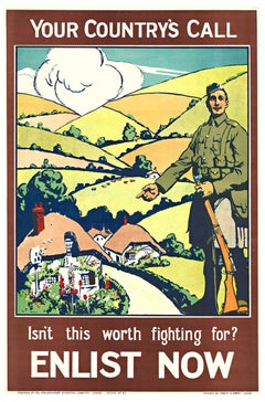 Poster britannico d'epoca originale del 1915 "La chiamata del tuo paese, arruolati ora".